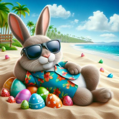 Easter Bunny with a surfboard